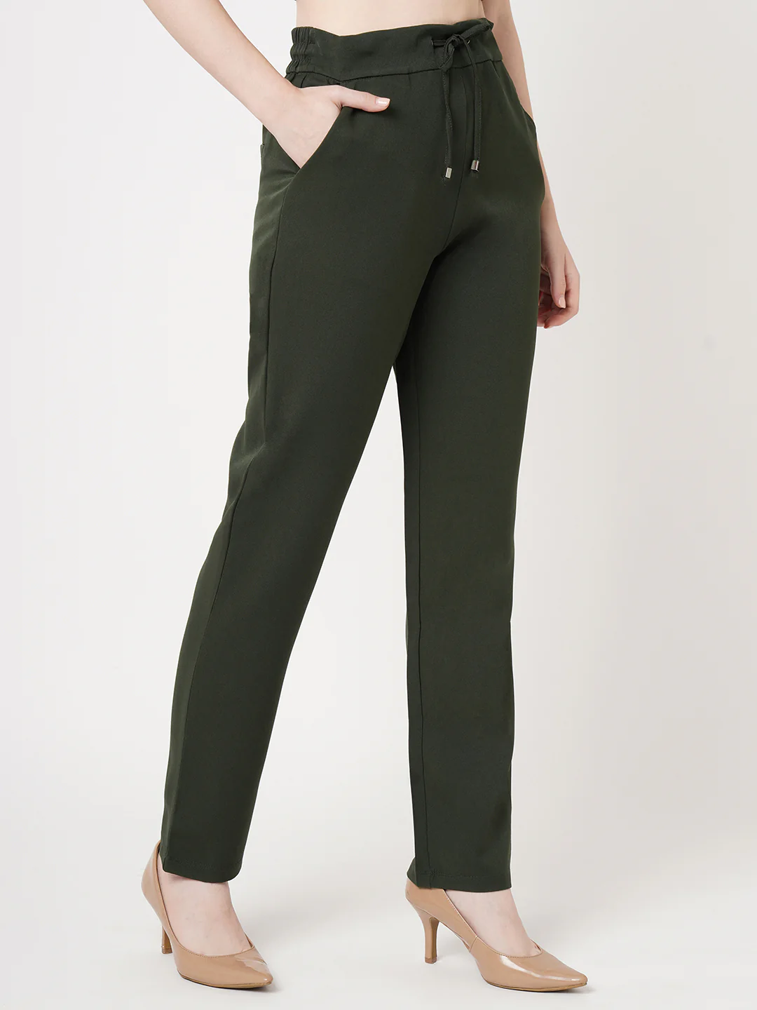 Women Olive Mid-Rise Trouser - Image 5