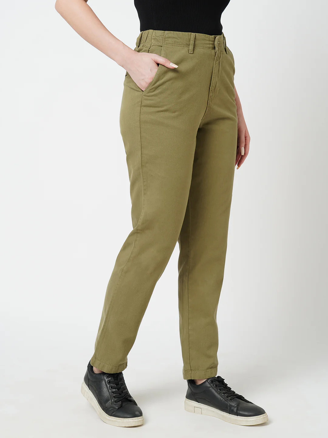 Women Olive Mid-Rise Trouser - Image 5