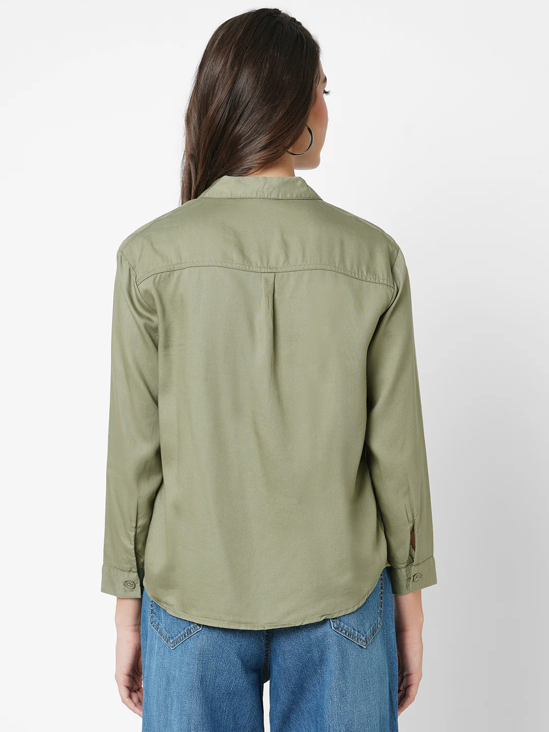 Women Olive Oversized Shirt - Image 3