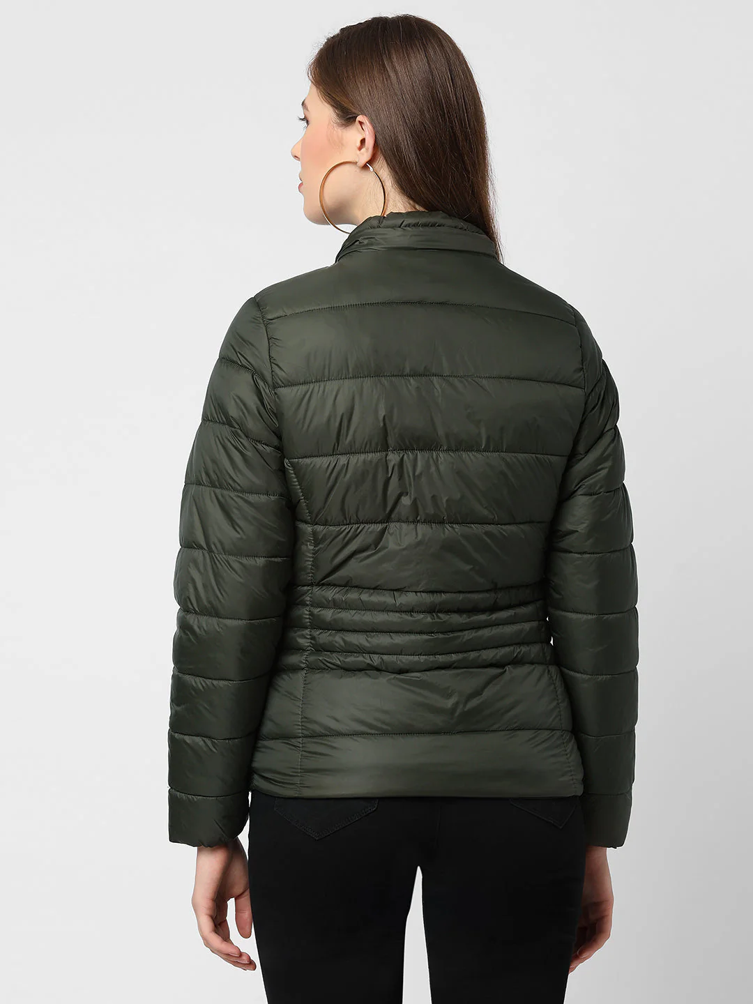 Women Olive Padded Jacket With Faux-Fur Lined Hood - Image 3