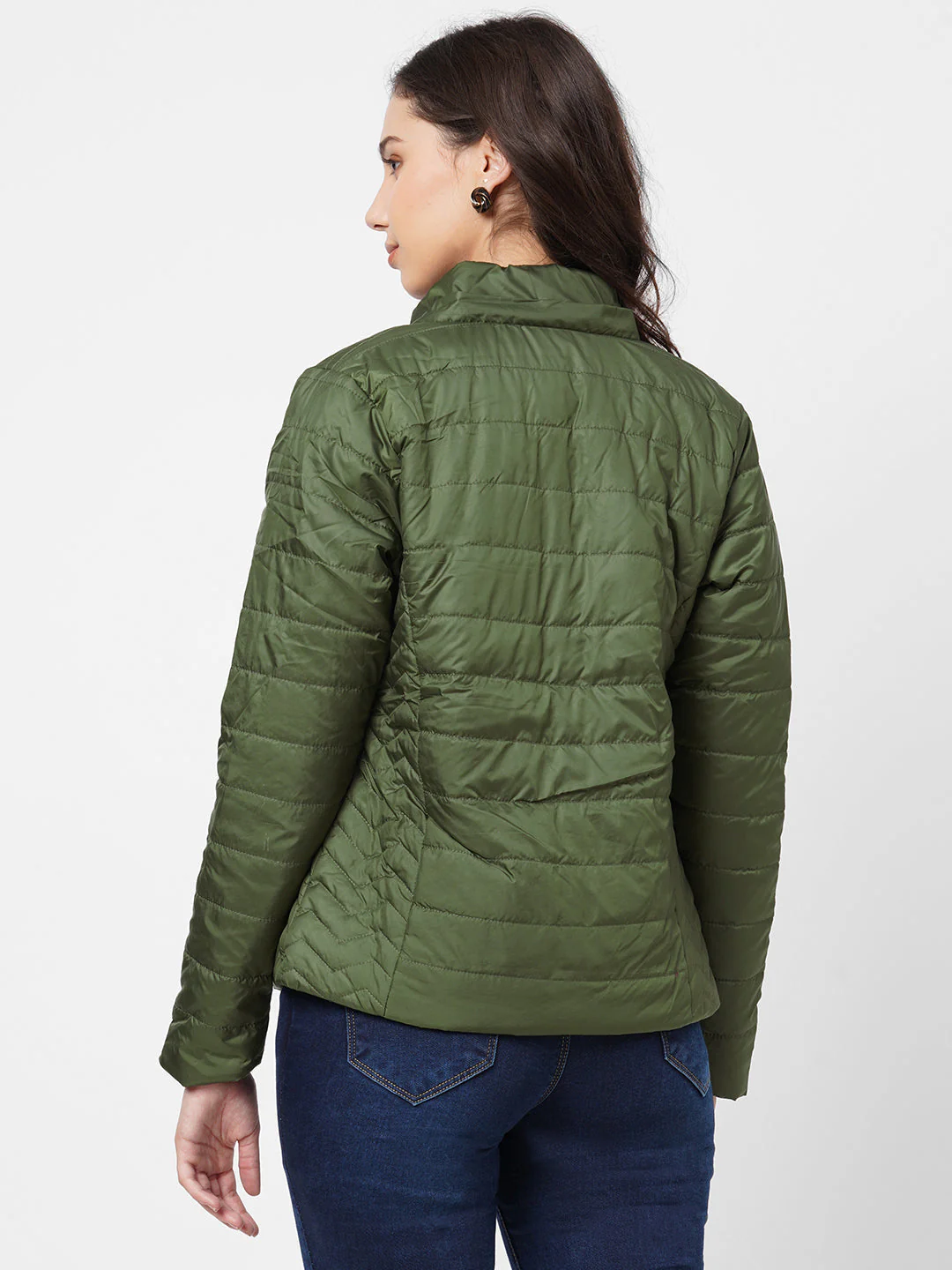 Women Olive Padded Jacket - Image 4