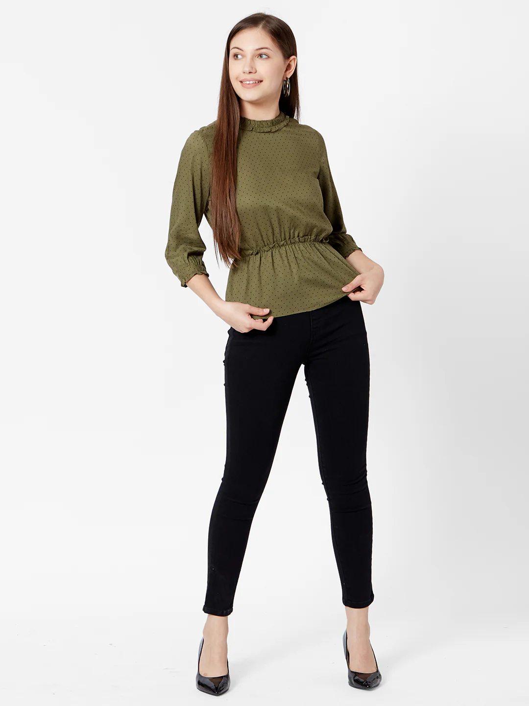 Women Olive Polka Dot Top