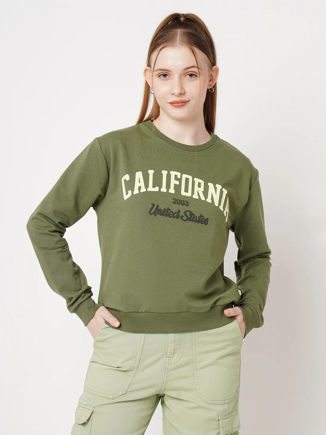 Women Olive Slim Fit Sweatshirt - Image 2