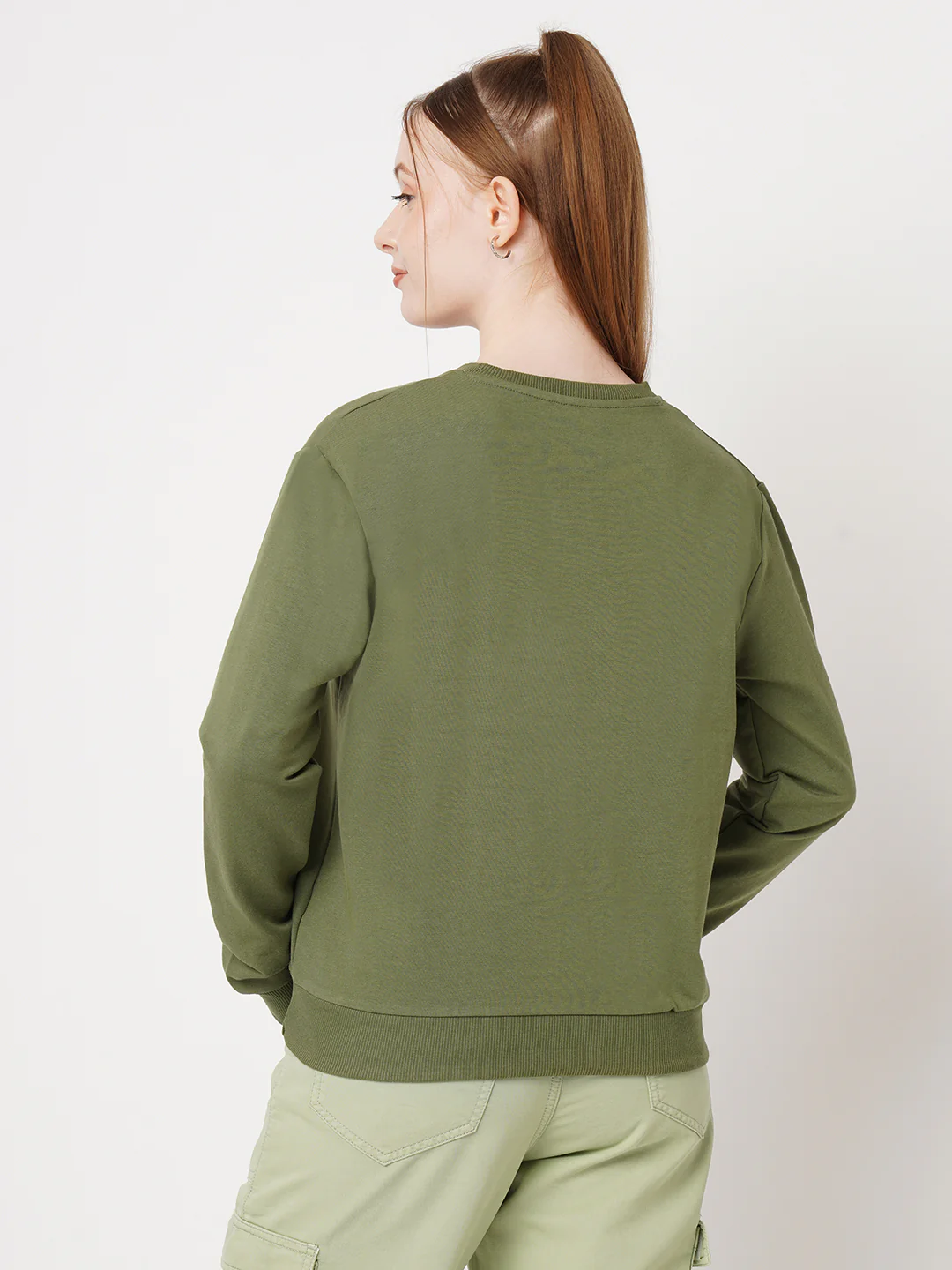 Women Olive Slim Fit Sweatshirt - Image 3