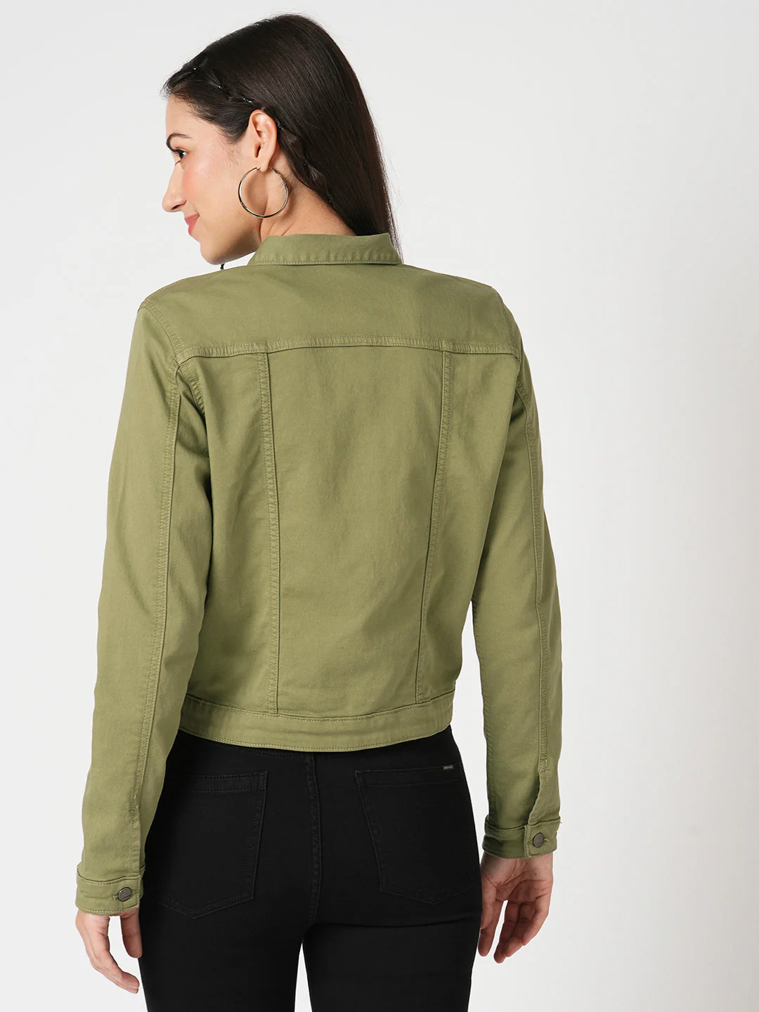 Women Olive Solid Jacket - Image 3
