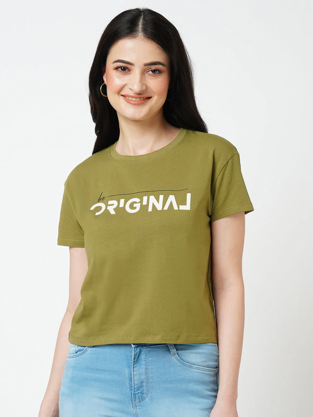 Women Olive Solid Slim T-Shirt