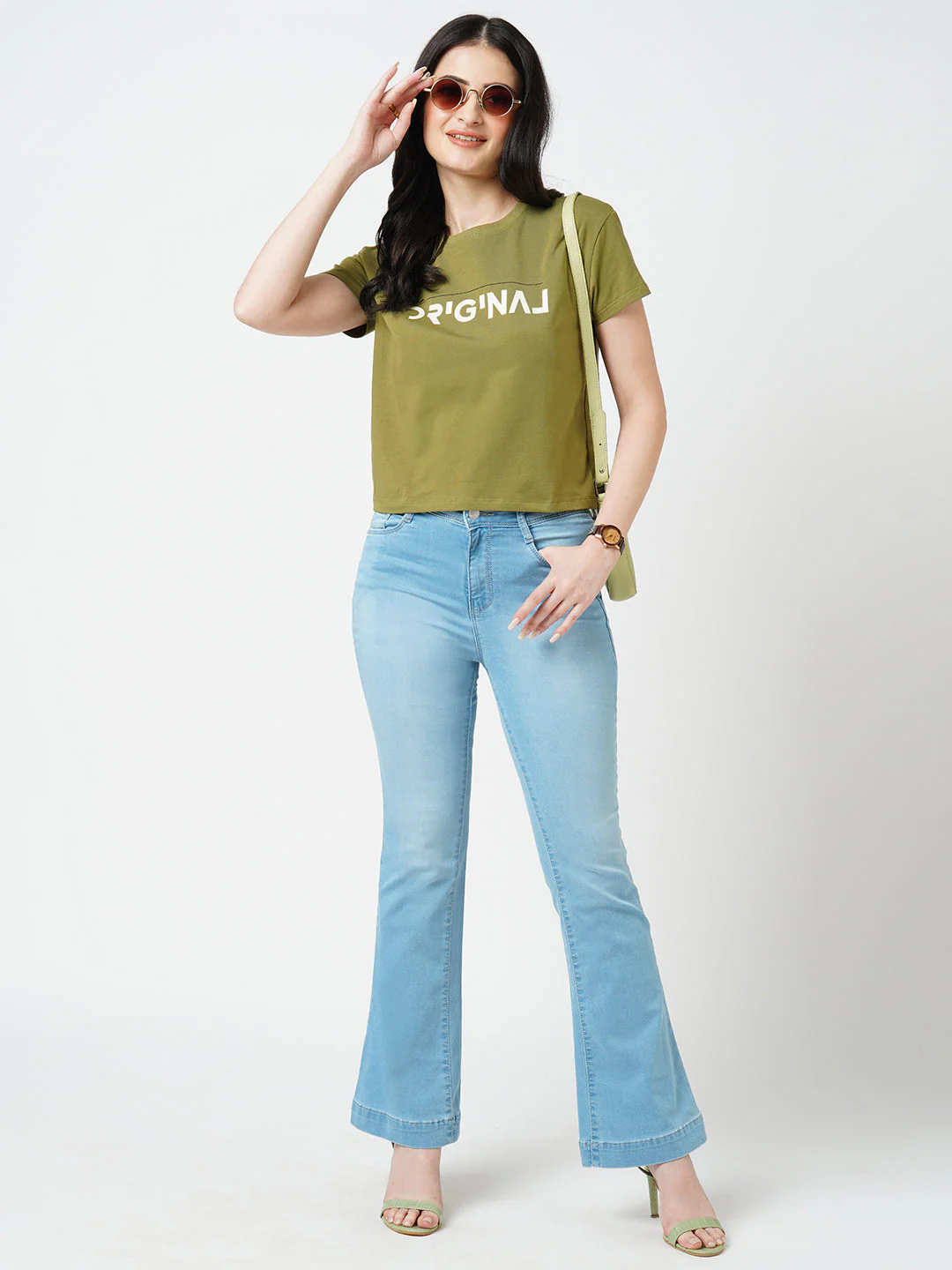 Women Olive Solid Slim T-Shirt - Image 2