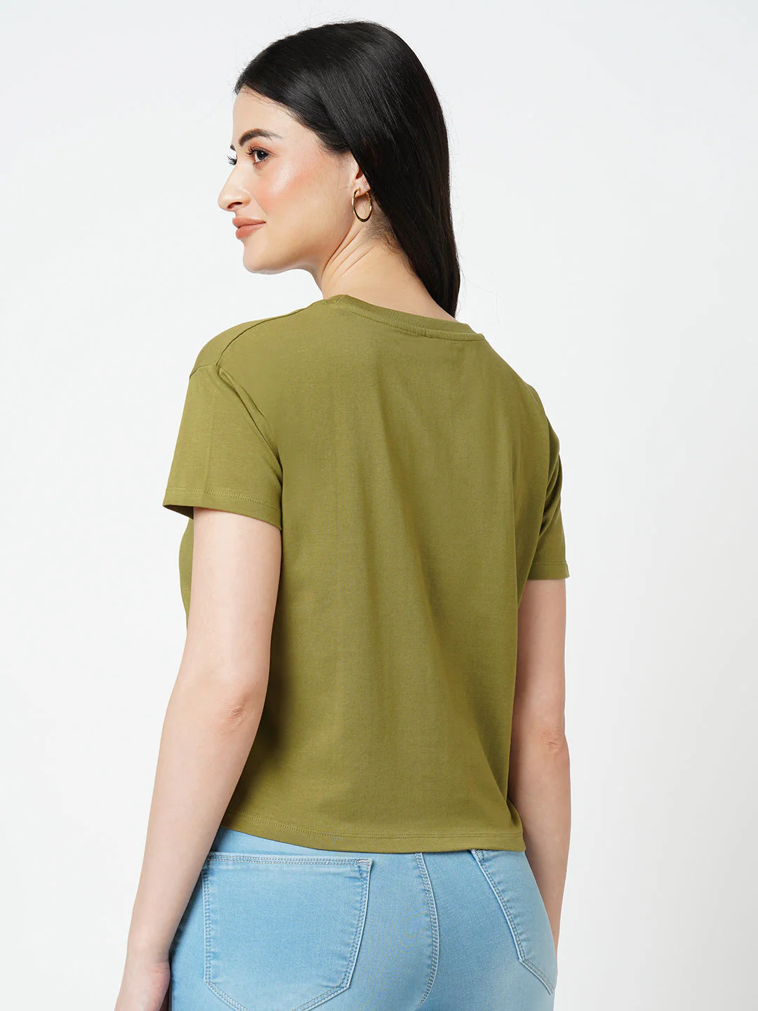 Women Olive Solid Slim T-Shirt - Image 3
