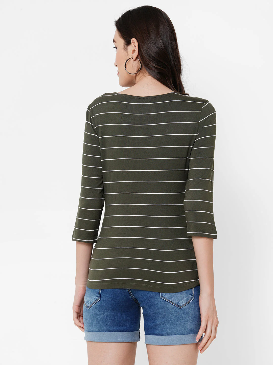 Women Olive Stripe T-Shirt - Image 3