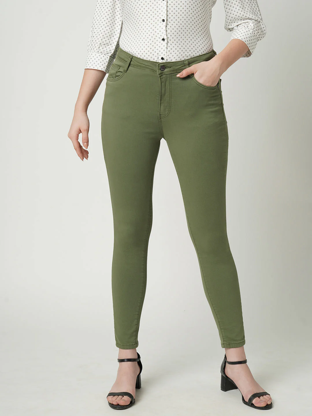 Women Olive Super High-Rise Super Skinny Jeans - Image 2