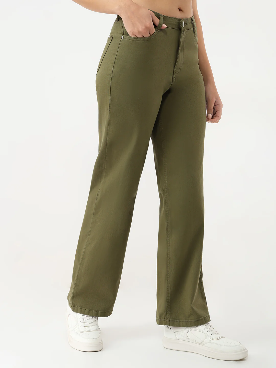 Women Olive Wide Leg Jeans - Image 5