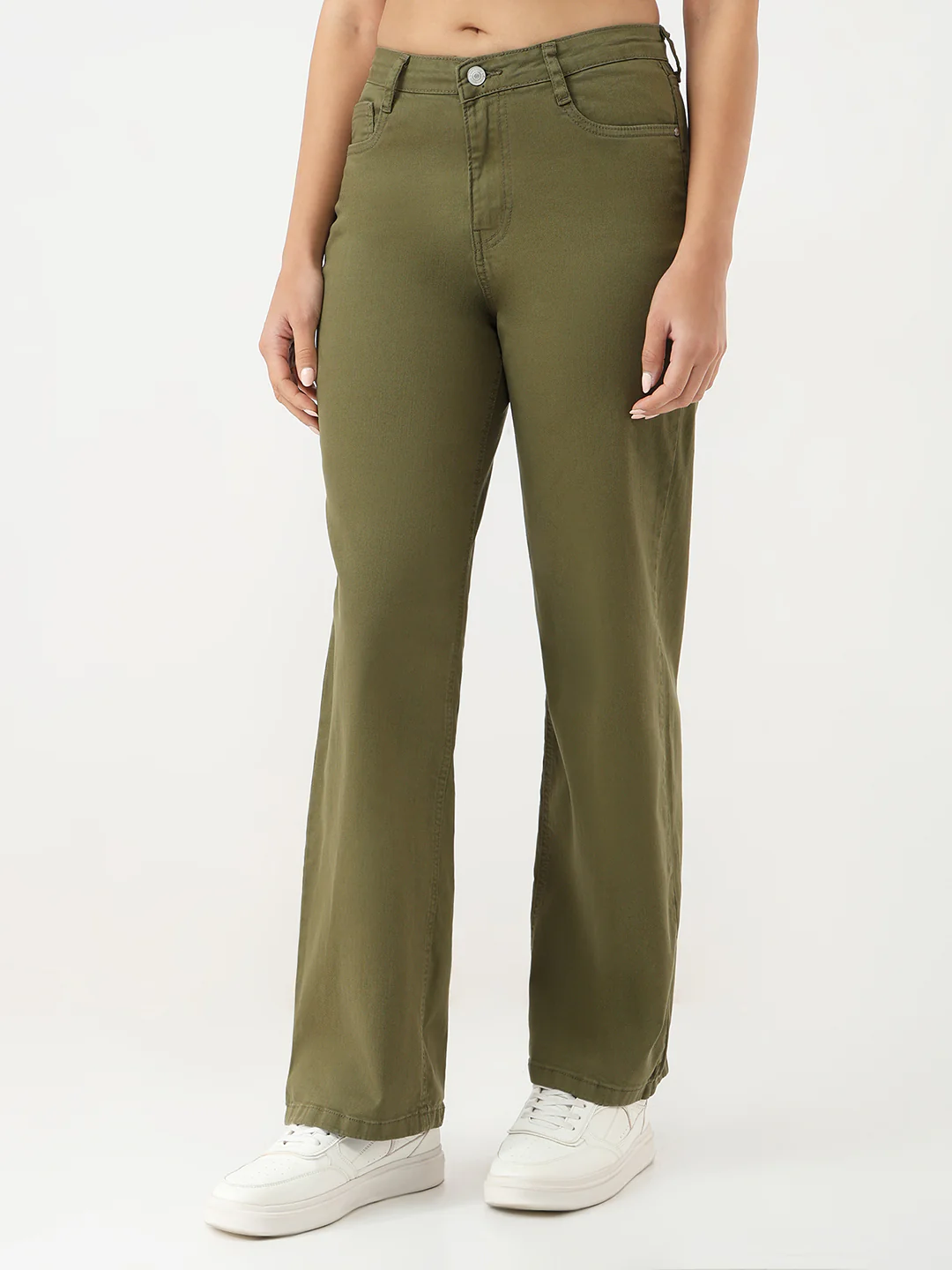 Women Olive Wide Leg Jeans - Image 7