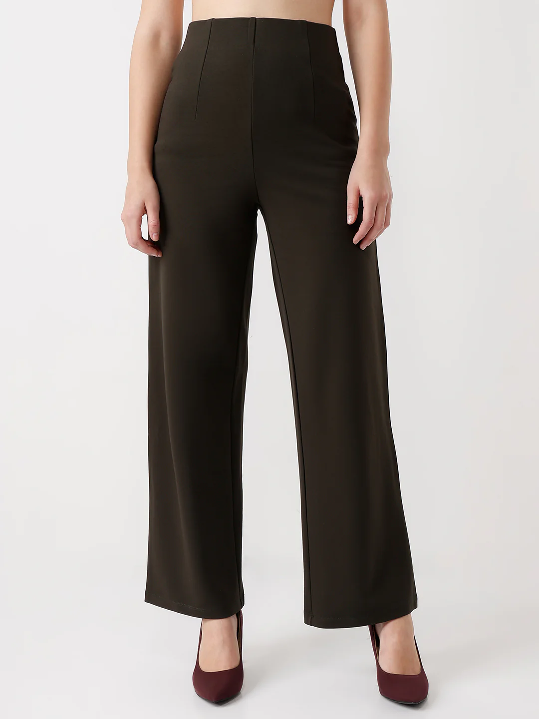 Women Olive Wide Leg Treggings - Image 2