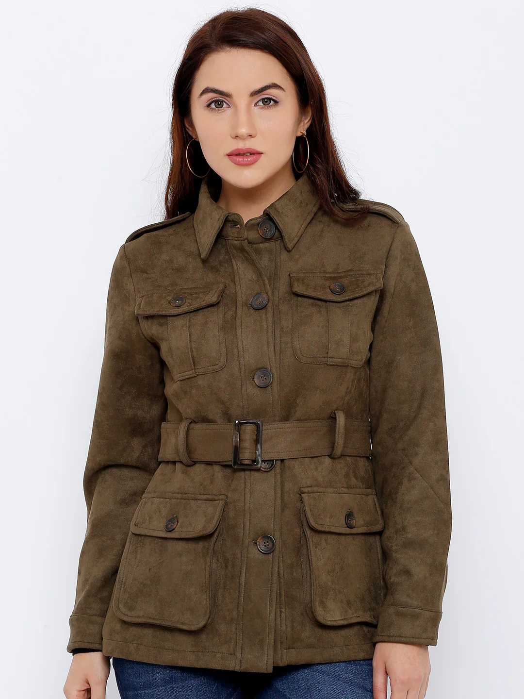 Women Olive Winter Jacket - Image 2