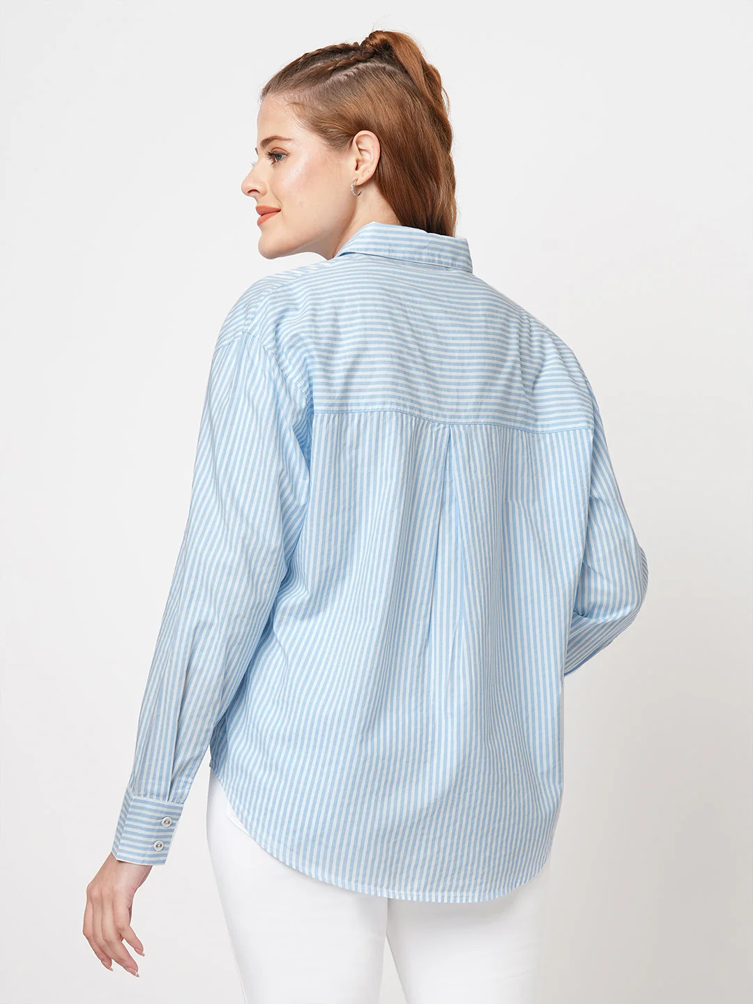 Women Oversized Striped Shirt - Image 3