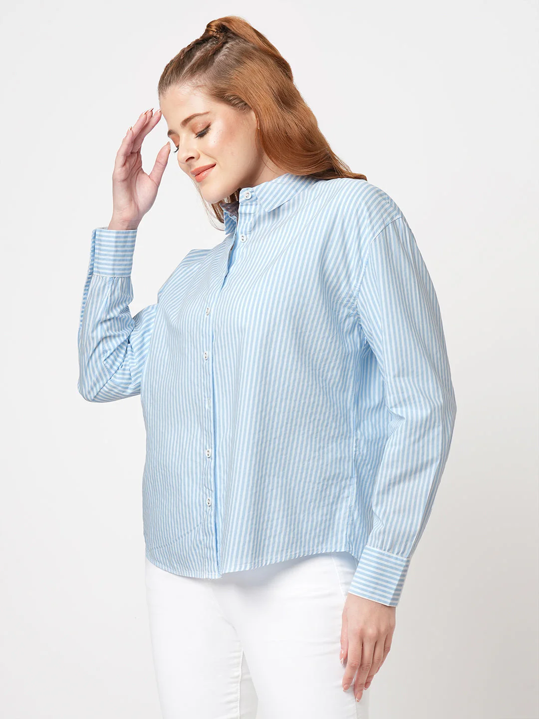Women Oversized Striped Shirt - Image 5