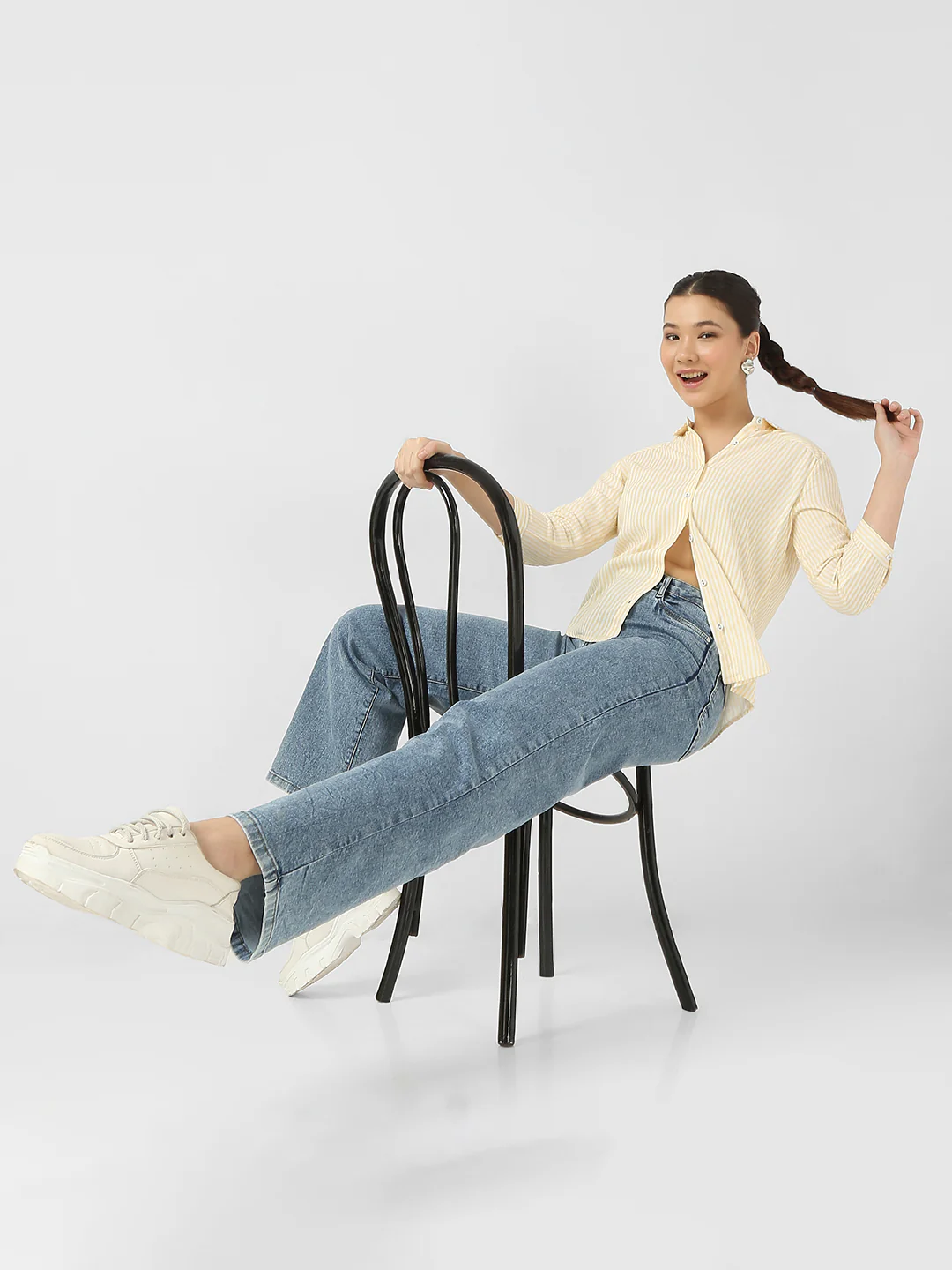 Women Pale Yellow/White Stripe Shirt