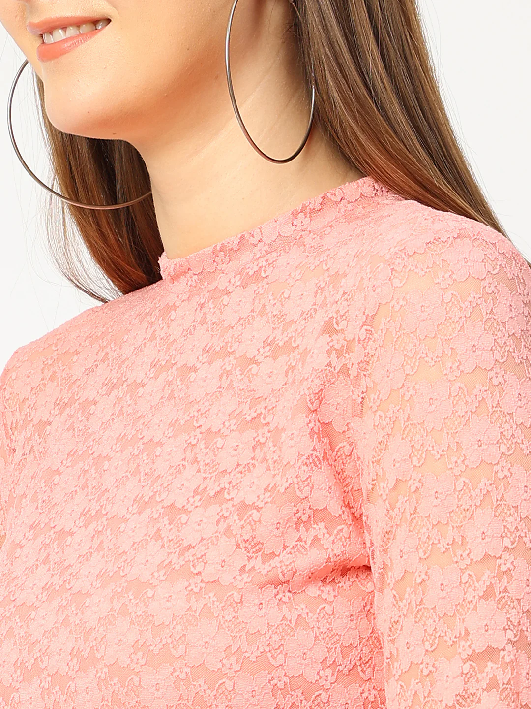 Women Peach Crop Lace Top - Image 4