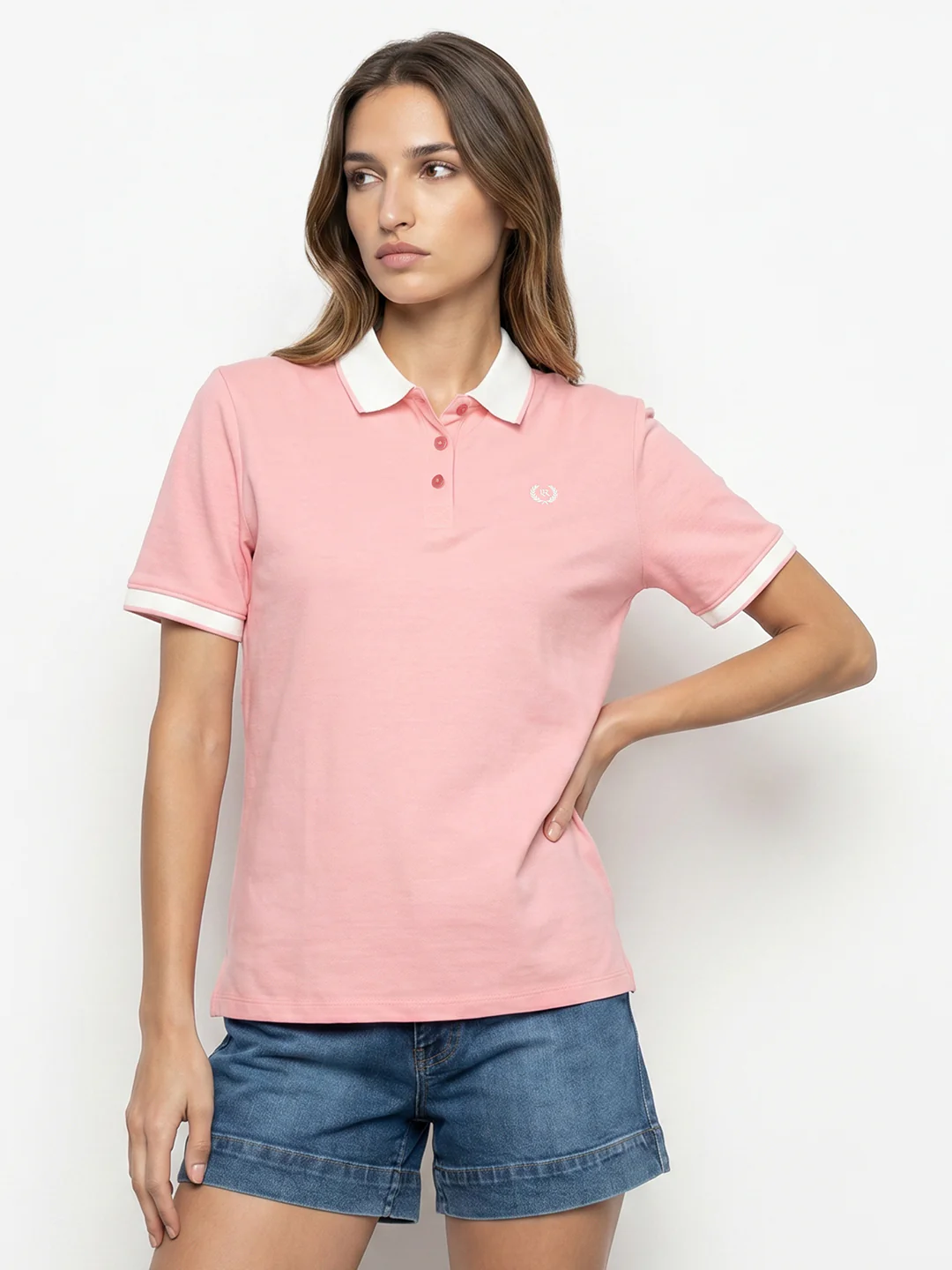 Women Peach Pink Polo T-Shirt - Image 2