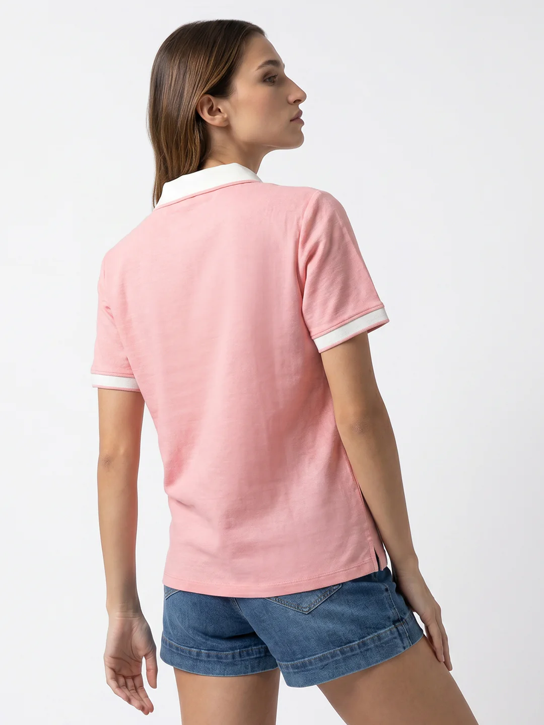 Women Peach Pink Polo T-Shirt - Image 3