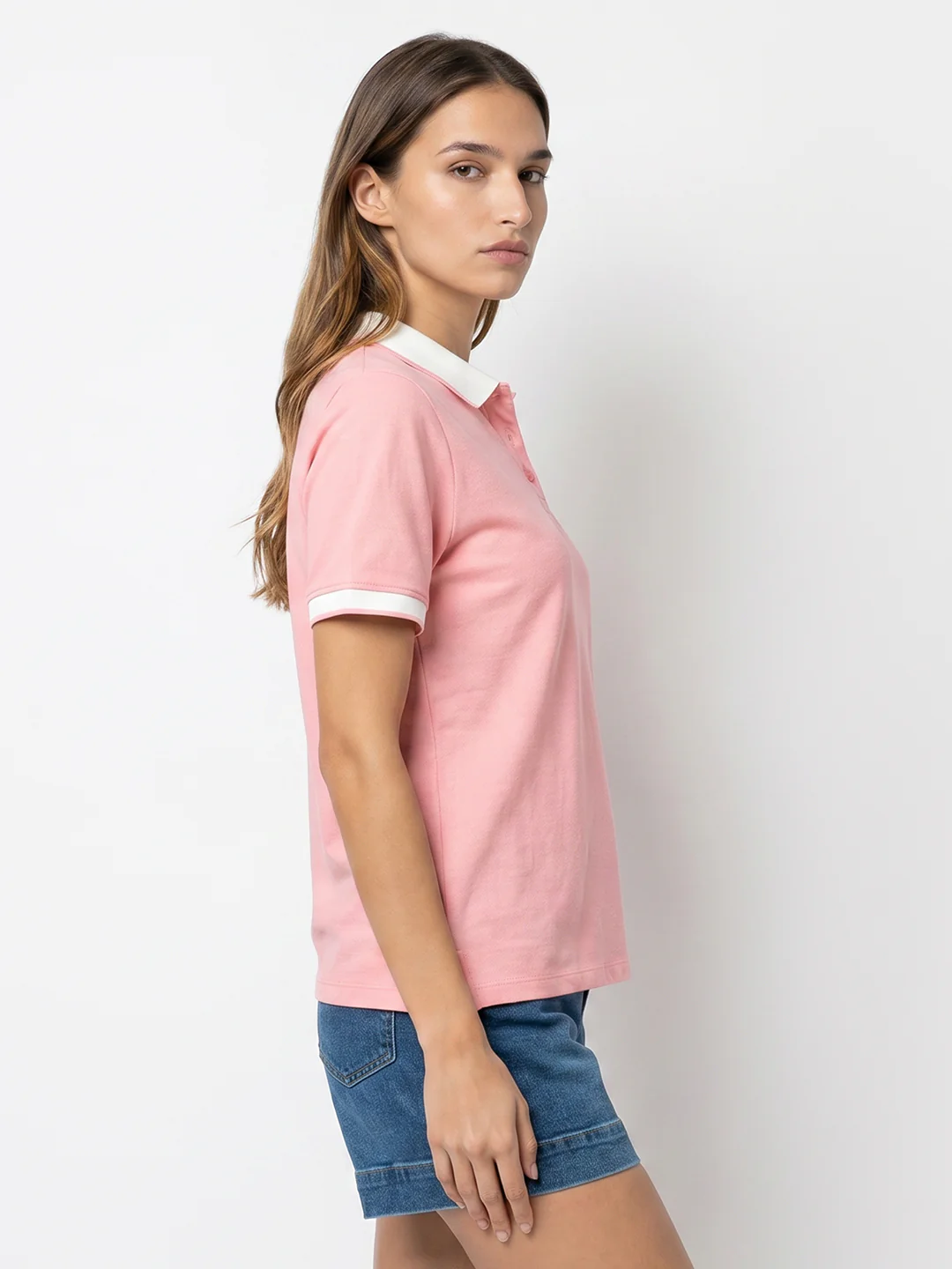 Women Peach Pink Polo T-Shirt - Image 5