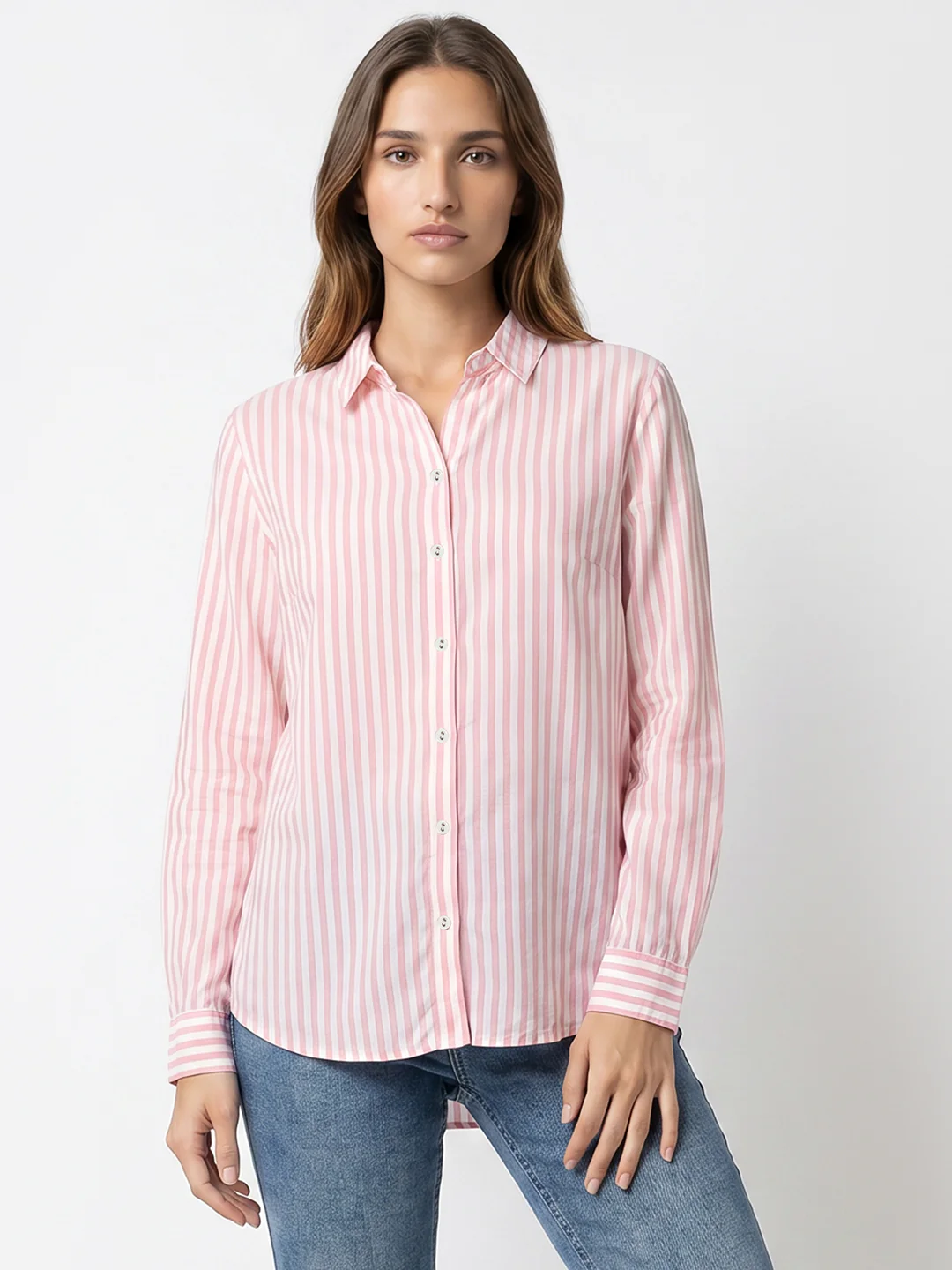 Women Peach Pink/White Shirt - Image 2