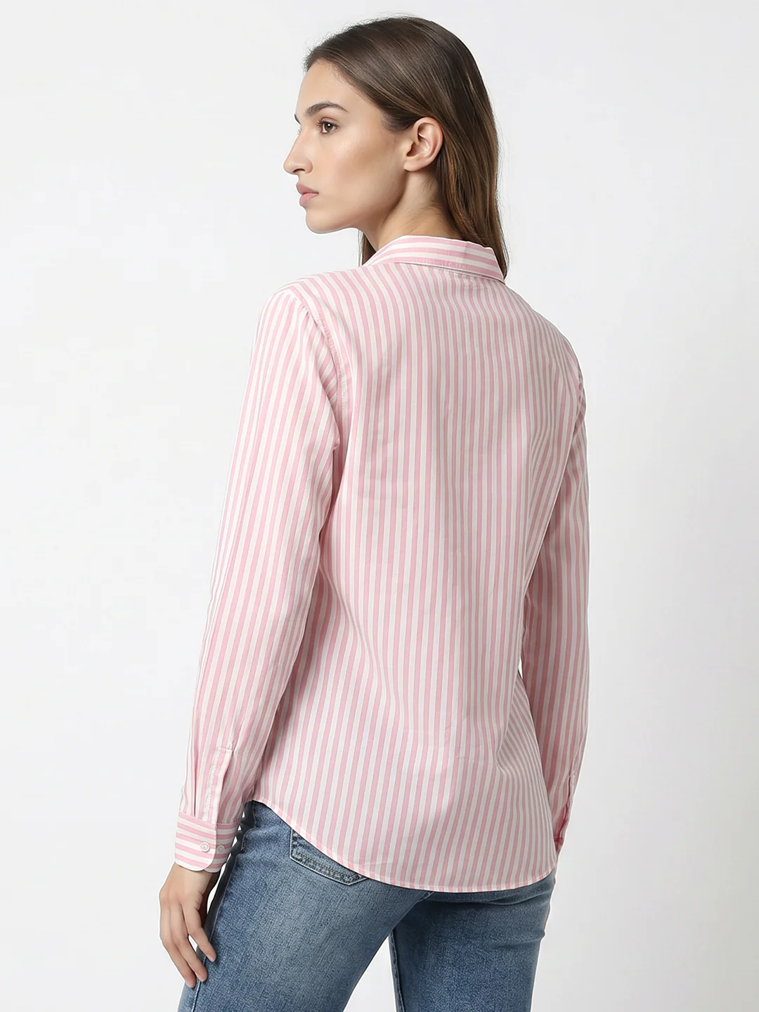 Women Peach Pink/White Shirt - Image 3