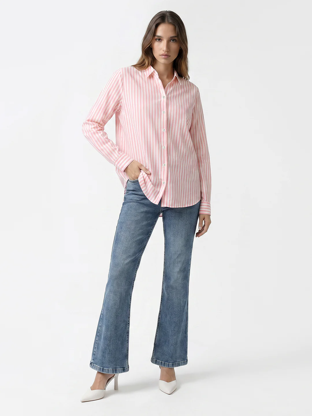 Women Peach Pink/White Shirt - Image 4