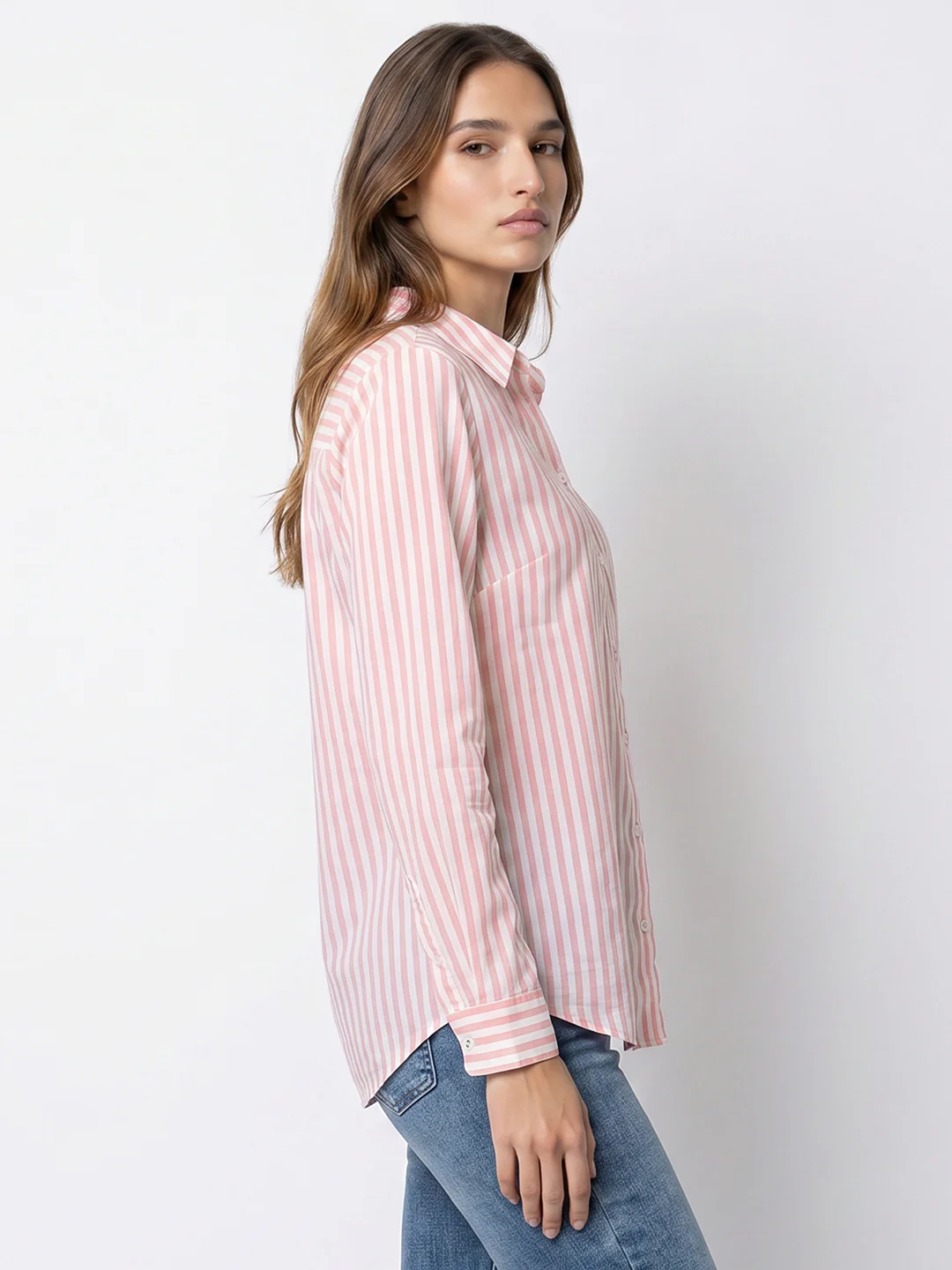 Women Peach Pink/White Shirt - Image 5