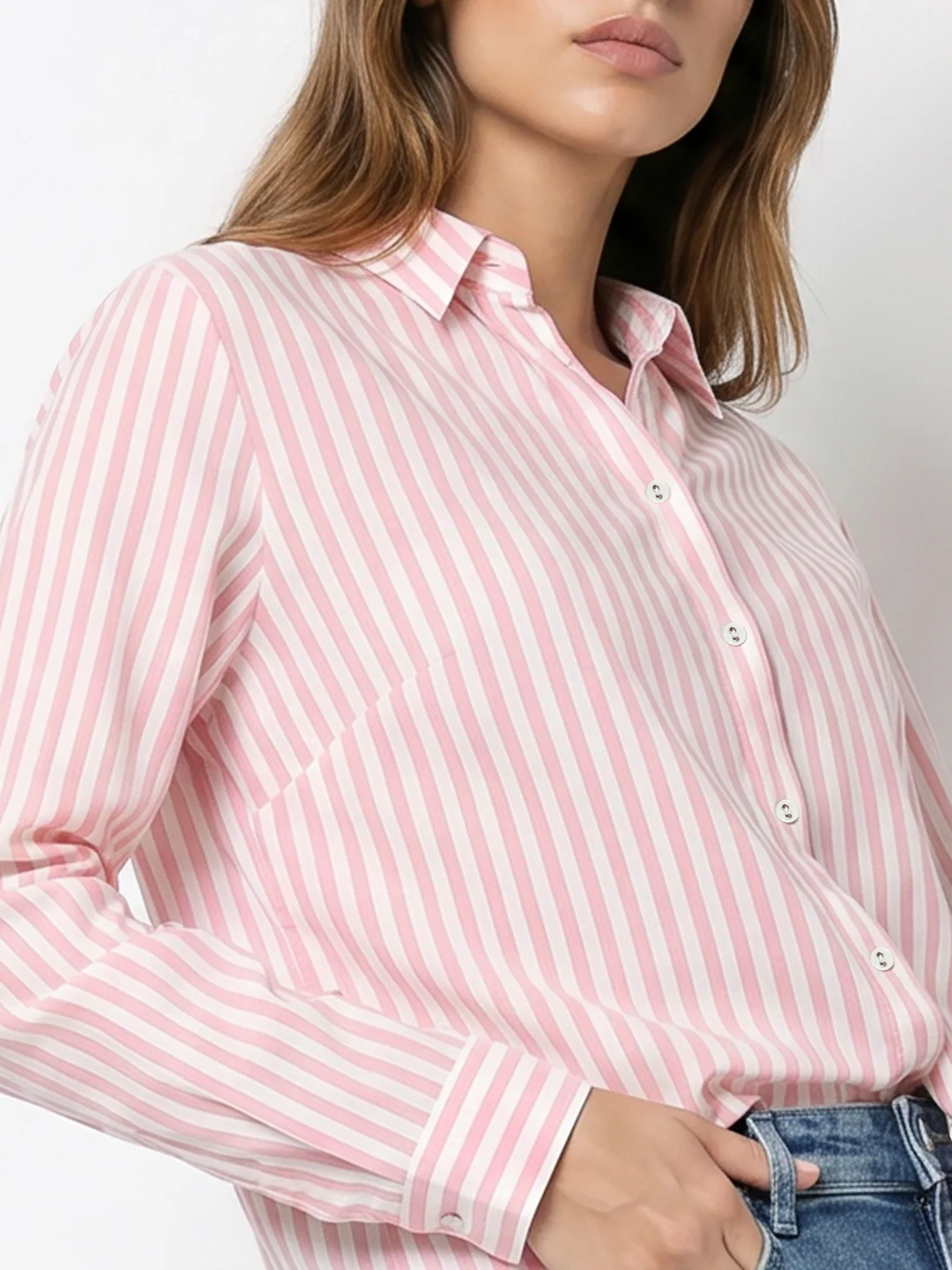 Women Peach Pink/White Shirt - Image 6