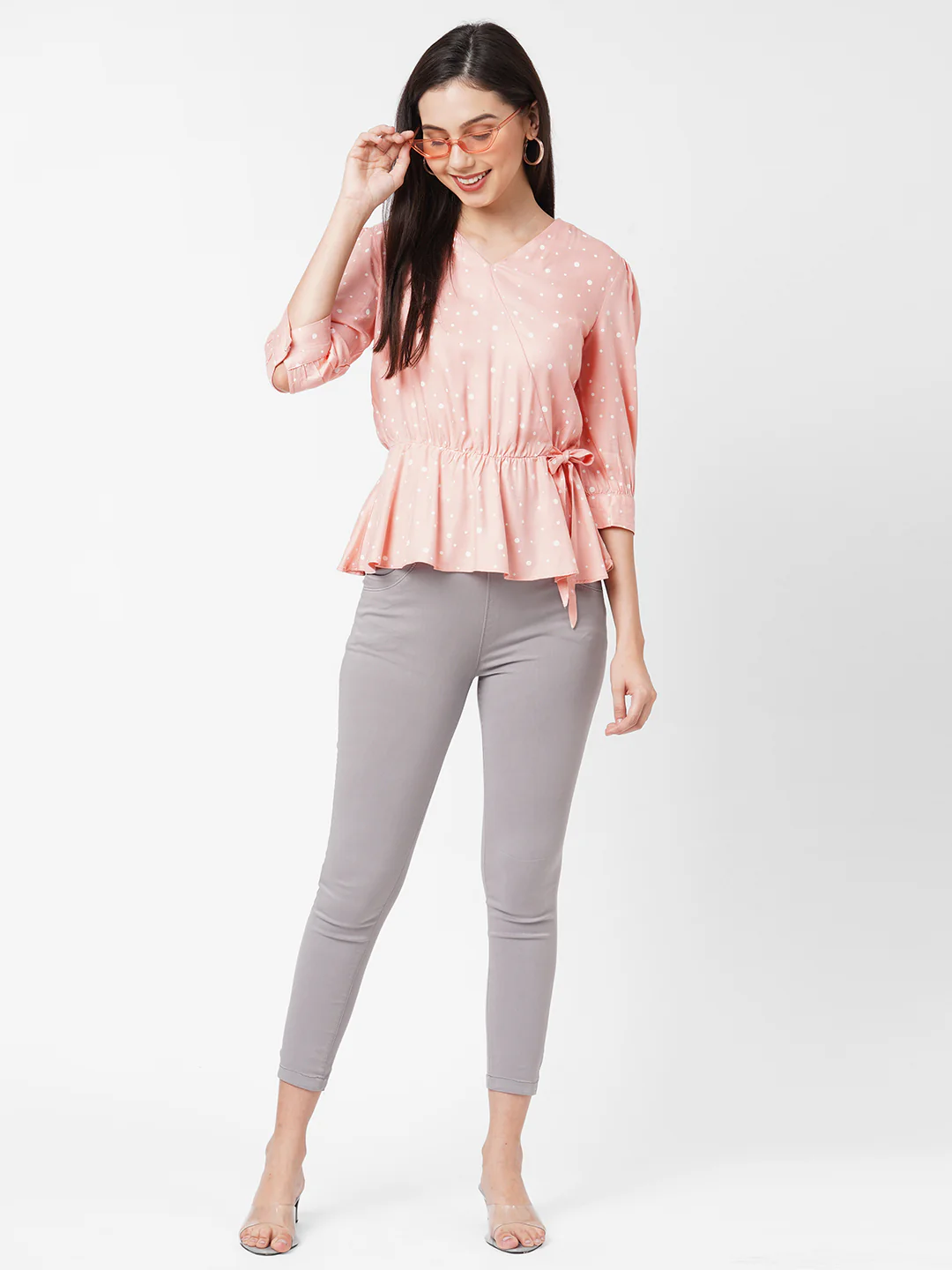 Women Peach Polka Dot Top