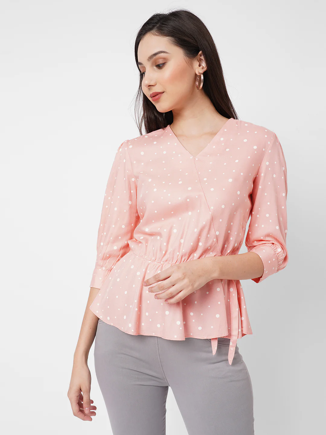 Women Peach Polka Dot Top - Image 4