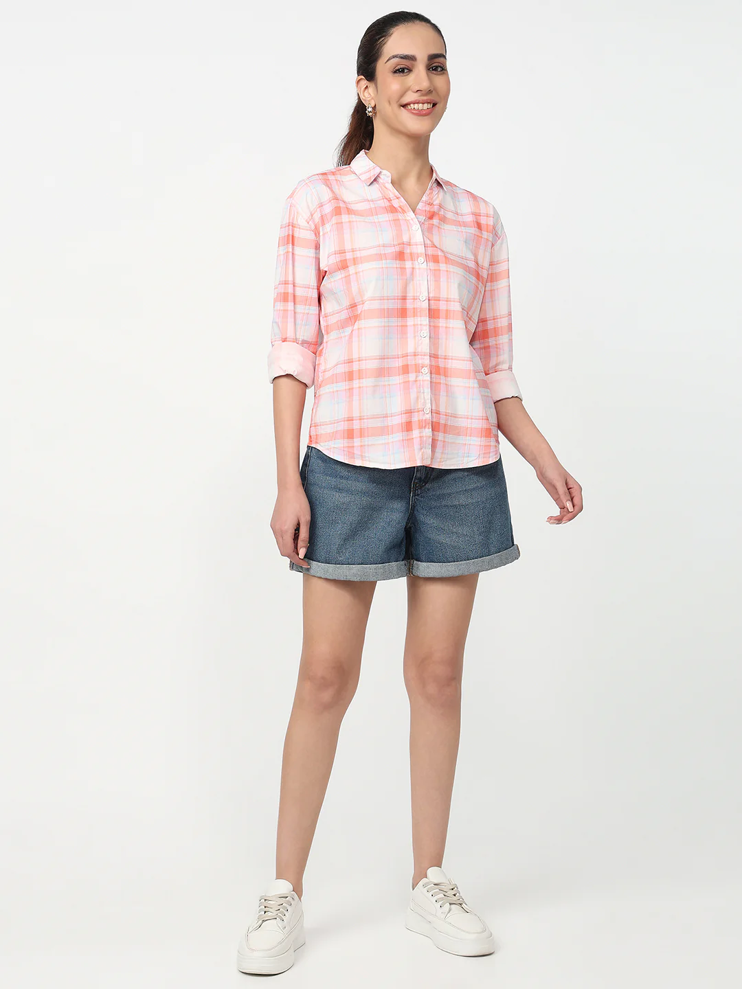 Women Peach/White Checked Shirt - Image 4