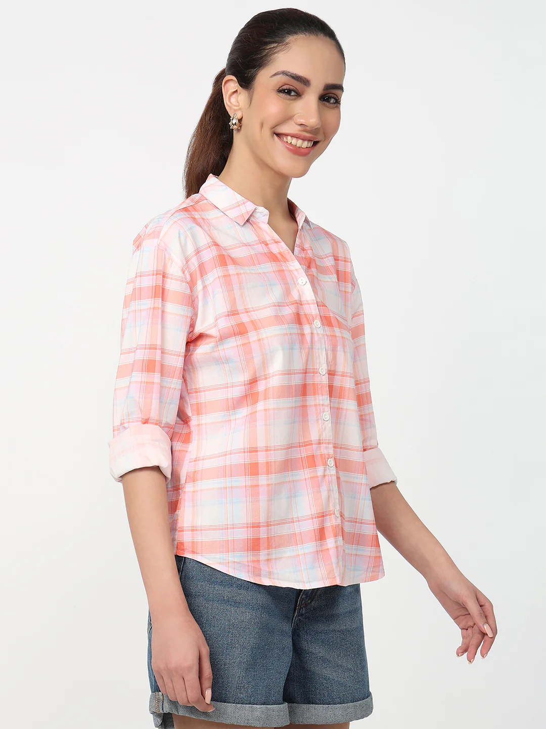 Women Peach/White Checked Shirt - Image 5