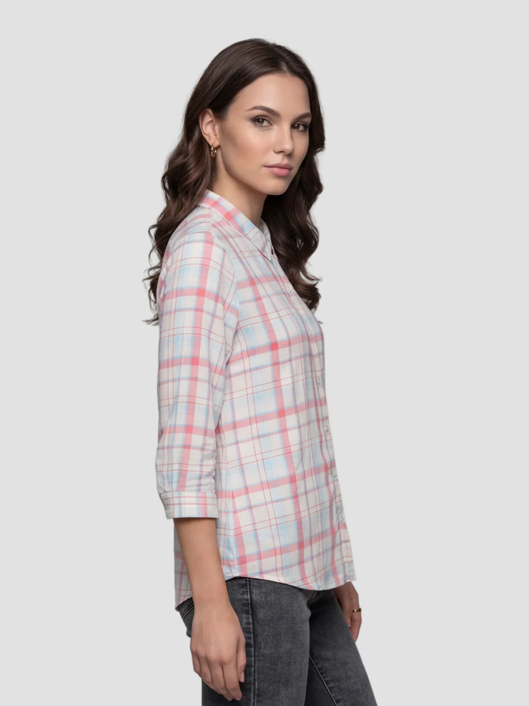 Women Peach/White Checked Shirt - Image 4