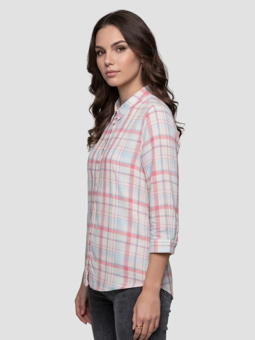 Women Peach/White Checked Shirt - Image 5