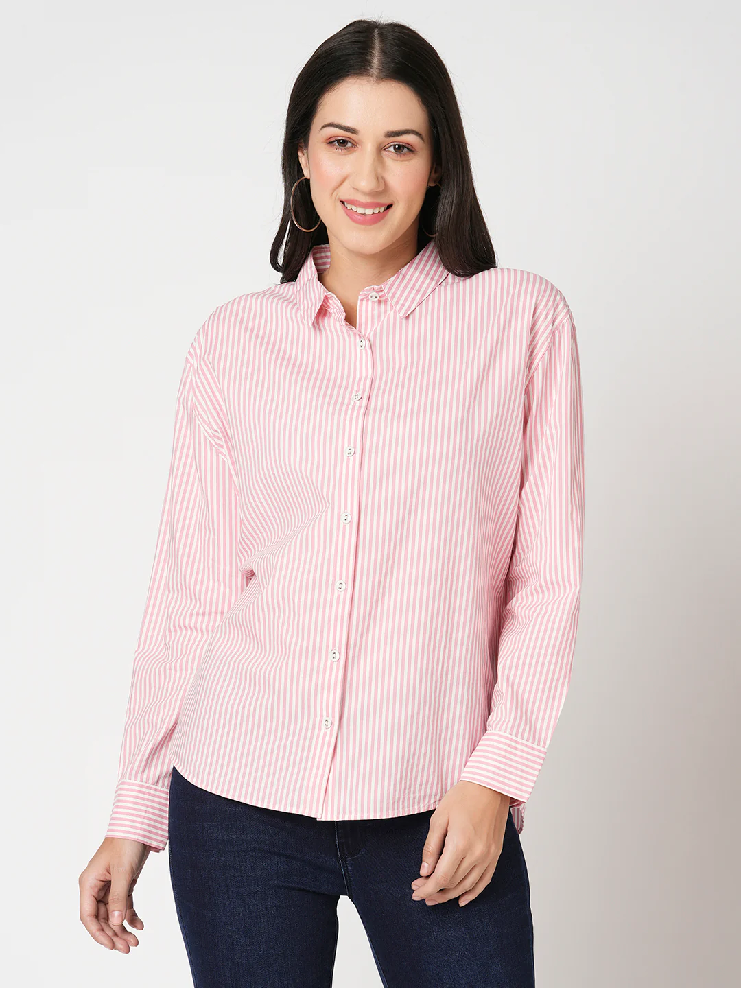 Women Peach/White Oversized Shirt - Image 2