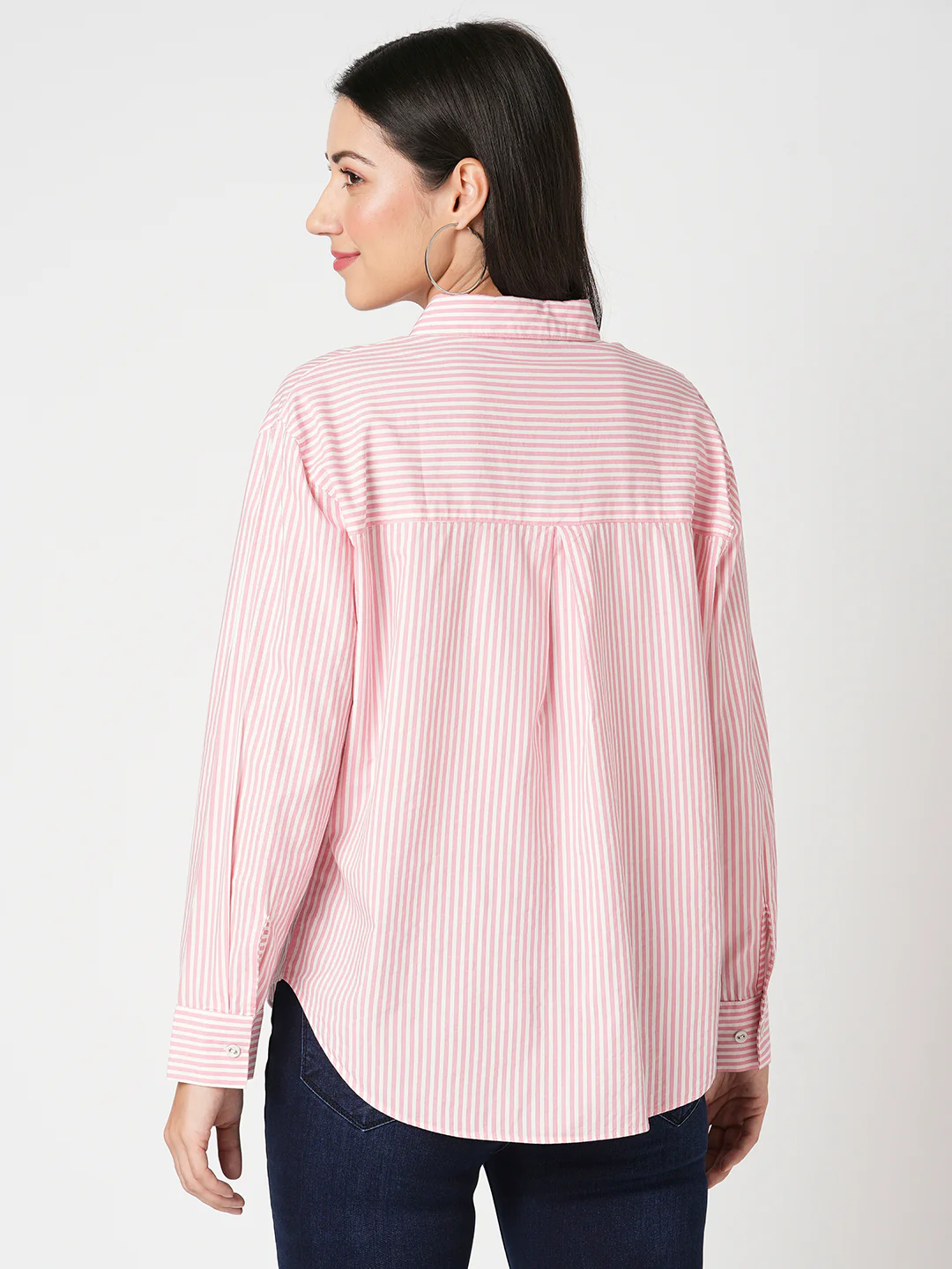 Women Peach/White Oversized Shirt - Image 3