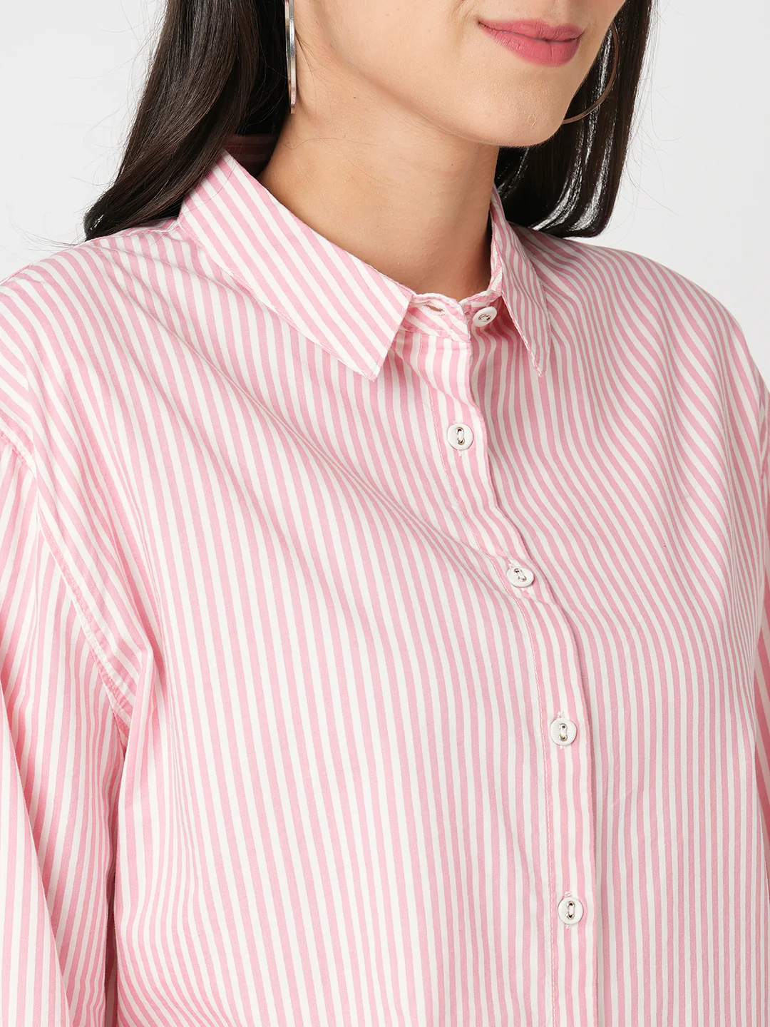 Women Peach/White Oversized Shirt - Image 4