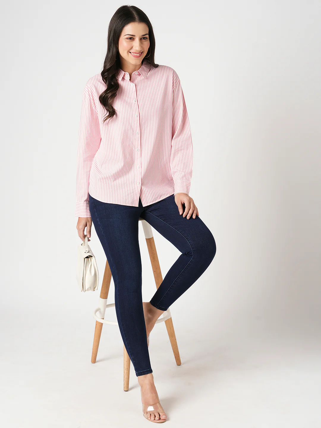 Women Peach/White Oversized Shirt - Image 5