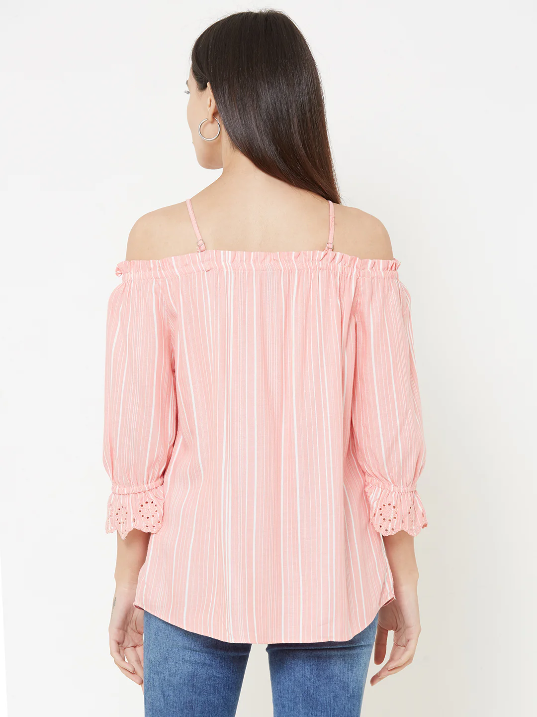 Women Peach-White Slim Top - Image 3