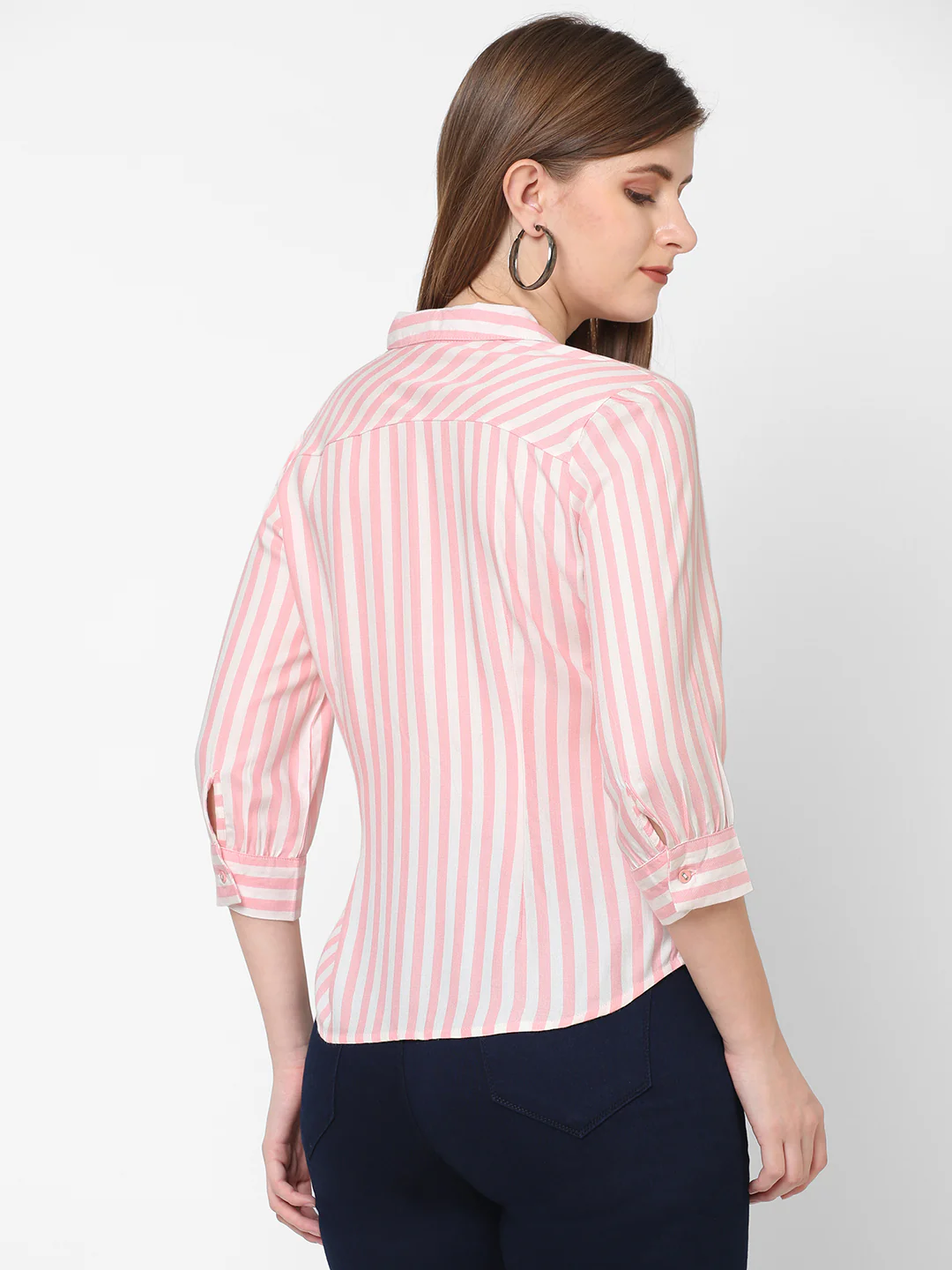 Women Peach/White Stripe Shirt - Image 3