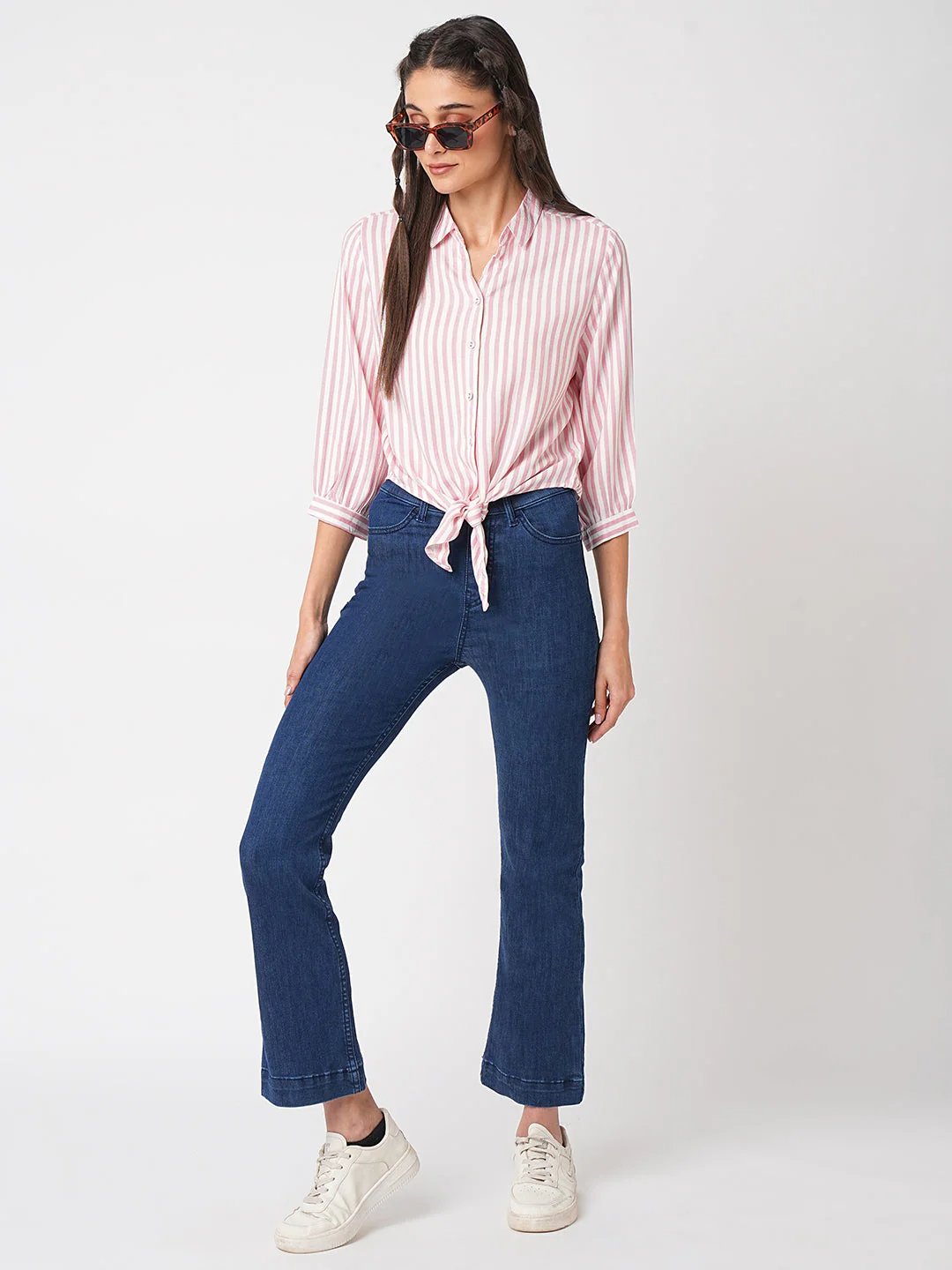 Women Peach/White Stripped Shirt - Image 2