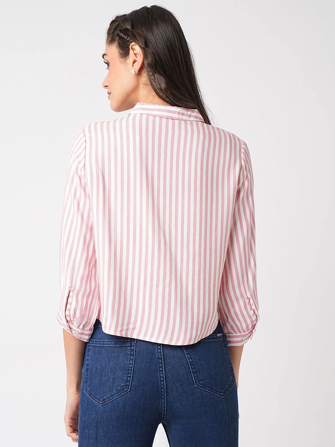 Women Peach/White Stripped Shirt - Image 3