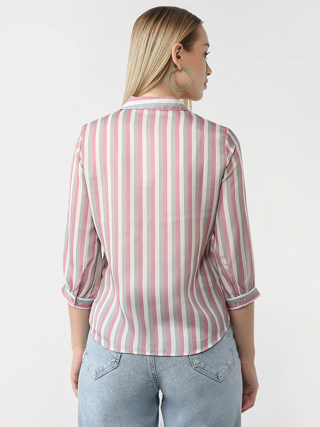 Women Pink/Cement Stripe Shirt - Image 3