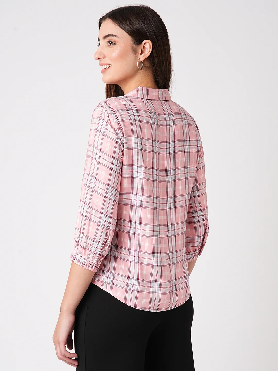 Women Pink Clay Checked Shirt - Image 3