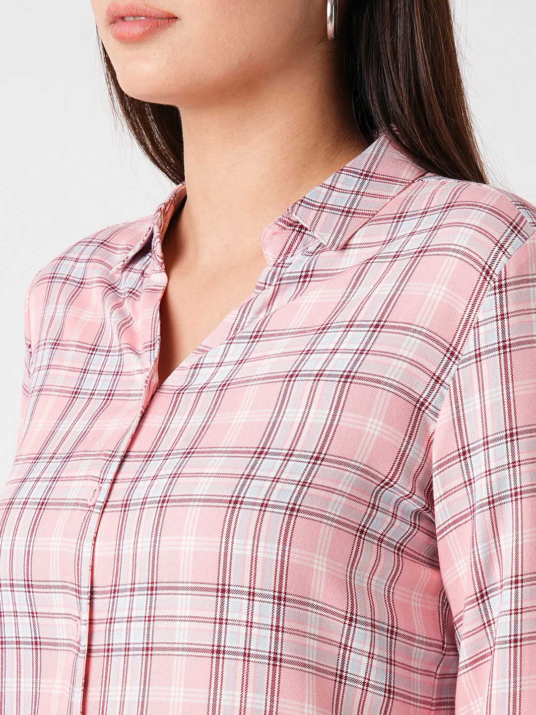 Women Pink Clay Checked Shirt - Image 5