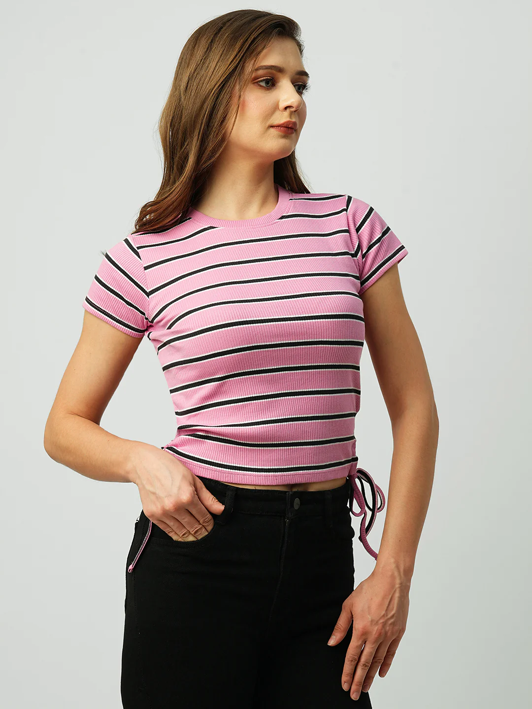 Women Pink Crop T-Shirt - Image 2