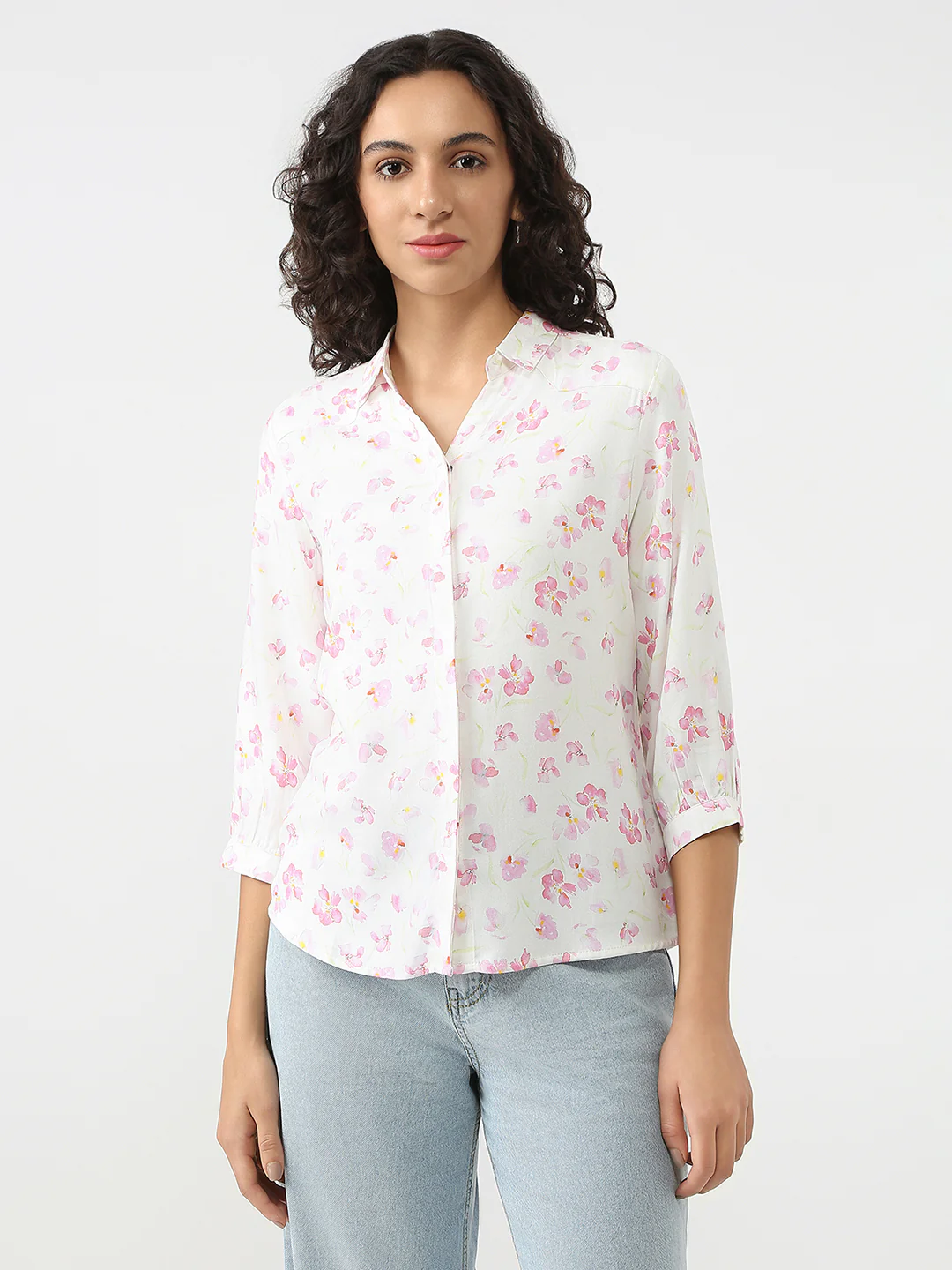 Women Pink Floral Print Shirt - Image 2