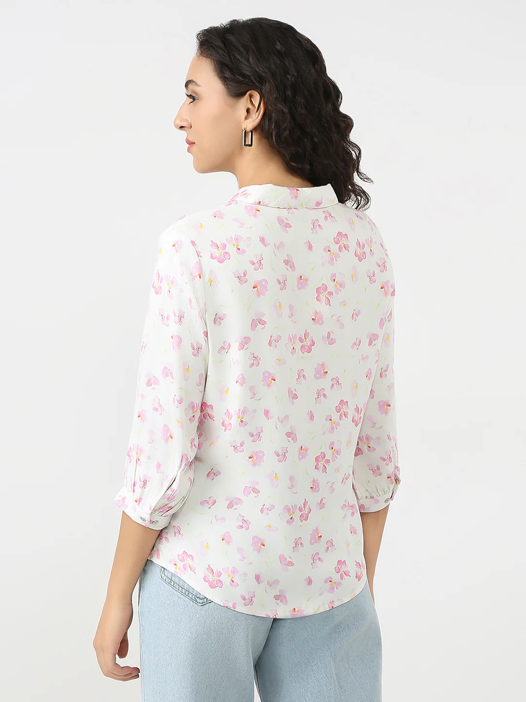 Women Pink Floral Print Shirt - Image 3